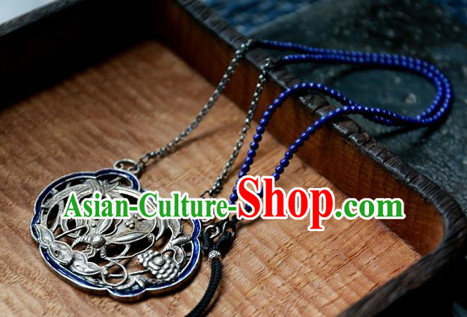 Handmade China Traditional Silver Carving Necklace Pendant National Jewelry Qing Dynasty Blueing Accessories Handmade China Traditional Silver Carving Necklace Pendant National Jewelry Qing Dynasty Blueing Accessories