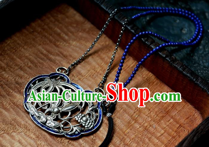 Handmade China Traditional Silver Carving Necklace Pendant National Jewelry Qing Dynasty Blueing Accessories Handmade China Traditional Silver Carving Necklace Pendant National Jewelry Qing Dynasty Blueing Accessories