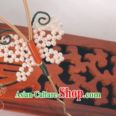 China Hanfu Pearls Butterfly Hair Accessories Traditional Ancient Princess Agate Hairpin Song Dynasty Hair Stick
