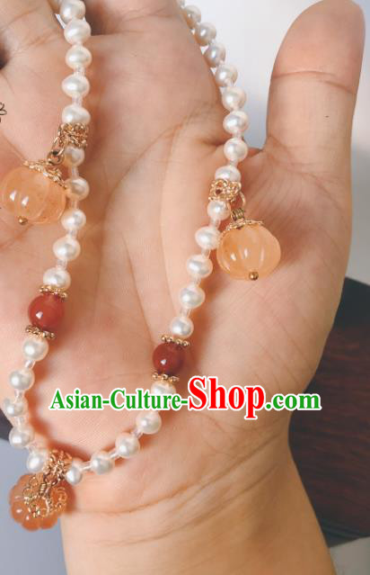 China Traditional Ancient Princess Jade Pumpkin Necklace Handmade Pearls Jewelry Accessories China Traditional Ancient Princess Jade Pumpkin Necklace Handmade Pearls Jewelry Accessories