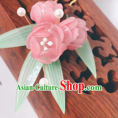 China Ming Dynasty Young Lady Hair Stick Traditional Hanfu Hair Accessories Ancient Princess Pink Begonia Hairpin