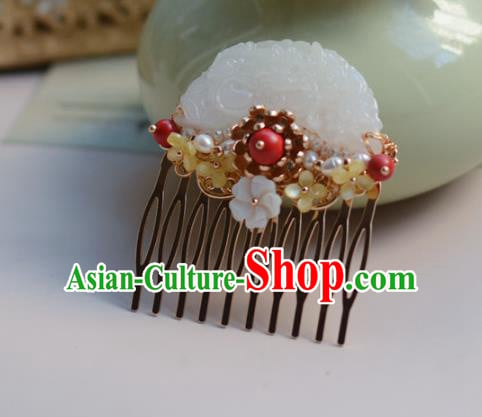 China Ancient Princess White Jade Hair Comb Traditional Court Hairpin Hanfu Hair Accessories China Ancient Princess White Jade Hair Comb Traditional Court Hairpin Hanfu Hair Accessories