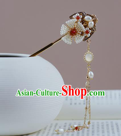 China Traditional Hanfu Pearls Hair Accessories Ancient Ming Dynasty Court Princess Tassel Hairpin China Traditional Hanfu Pearls Hair Accessories Ancient Ming Dynasty Court Princess Tassel Hairpin