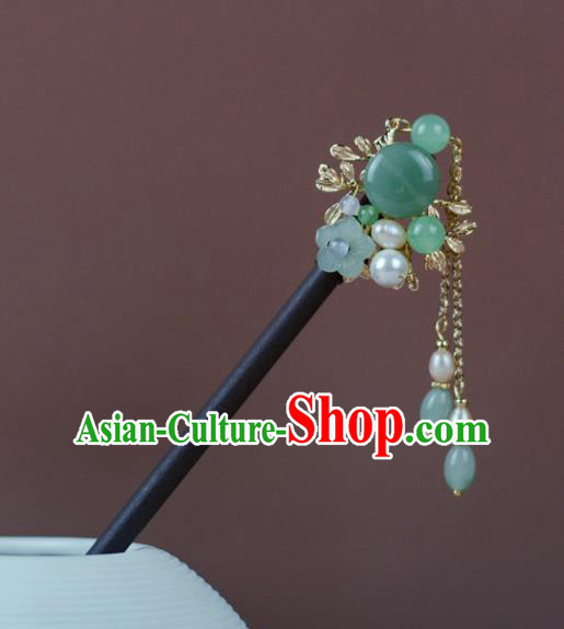 China Classical Cheongsam Wood Hair Stick Traditional Hair Accessories Jade Hairpin