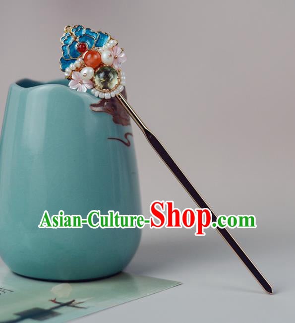 China Traditional Hair Accessories Ming Dynasty Blueing Hairpin Classical Cheongsam Tassel Hair Stick