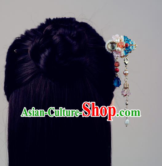 China Traditional Hair Accessories Ming Dynasty Blueing Hairpin Classical Cheongsam Tassel Hair Stick