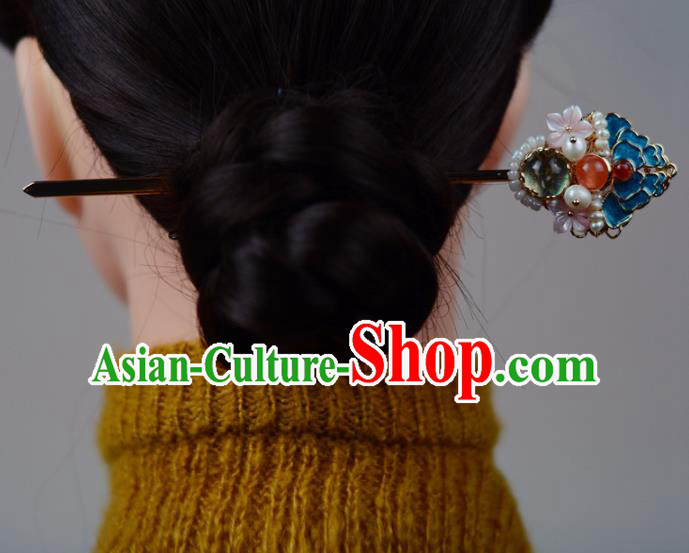 China Traditional Hair Accessories Ming Dynasty Blueing Hairpin Classical Cheongsam Tassel Hair Stick
