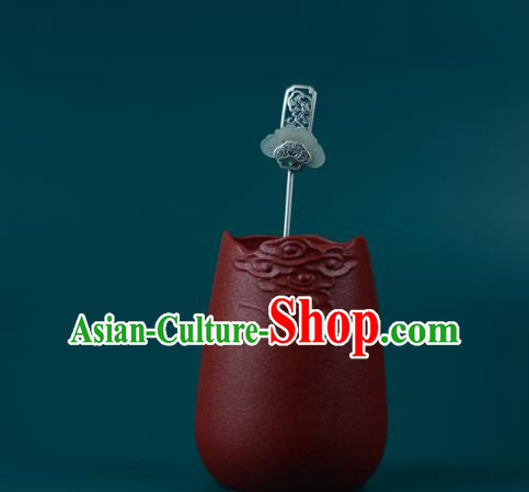 China Handmade Silver Carving Hairpin Traditional Hair Accessories Classical Cheongsam Jade Hair Stick China Handmade Silver Carving Hairpin Traditional Hair Accessories Classical Cheongsam Jade Hair Stick