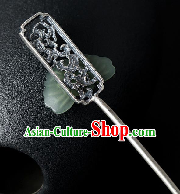 China Handmade Silver Carving Hairpin Traditional Hair Accessories Classical Cheongsam Jade Hair Stick China Handmade Silver Carving Hairpin Traditional Hair Accessories Classical Cheongsam Jade Hair Stick
