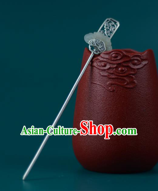 China Handmade Silver Carving Hairpin Traditional Hair Accessories Classical Cheongsam Jade Hair Stick China Handmade Silver Carving Hairpin Traditional Hair Accessories Classical Cheongsam Jade Hair Stick