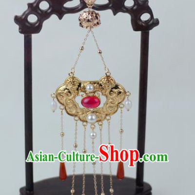 Chinese Traditional Accessories Handmade Tassel Brooch Pendant Cheongsam Golden Lock Jewelry