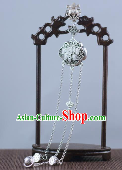 Chinese Traditional Silver Accessories Handmade Tassel Brooch Pendant Cheongsam Carving Lotus Fish Jewelry Chinese Traditional Silver Accessories Handmade Tassel Brooch Pendant Cheongsam Carving Lotus Fish Jewelry