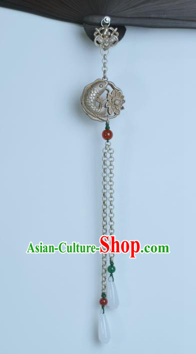 Chinese Traditional Silver Carving Accessories Handmade Tassel Pendant Cheongsam Fish Brooch Jewelry Chinese Traditional Silver Carving Accessories Handmade Tassel Pendant Cheongsam Fish Brooch Jewelry