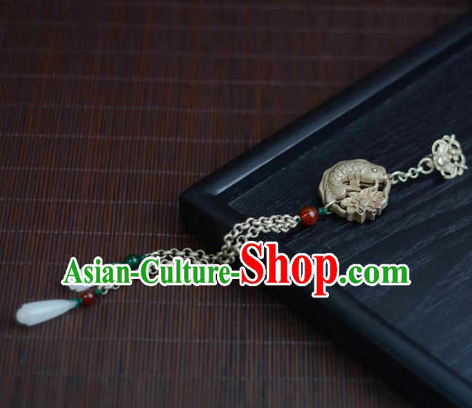 Chinese Traditional Silver Carving Accessories Handmade Tassel Pendant Cheongsam Fish Brooch Jewelry Chinese Traditional Silver Carving Accessories Handmade Tassel Pendant Cheongsam Fish Brooch Jewelry