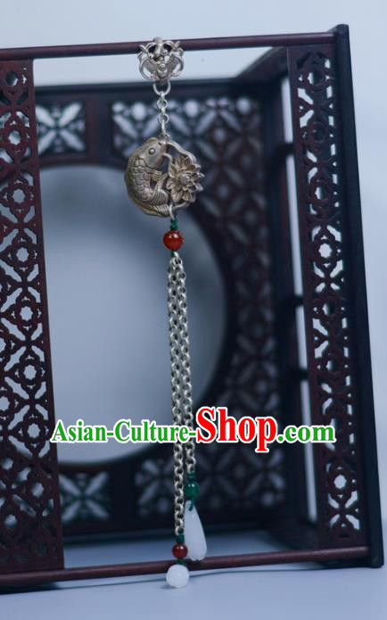 Chinese Traditional Silver Carving Accessories Handmade Tassel Pendant Cheongsam Fish Brooch Jewelry Chinese Traditional Silver Carving Accessories Handmade Tassel Pendant Cheongsam Fish Brooch Jewelry