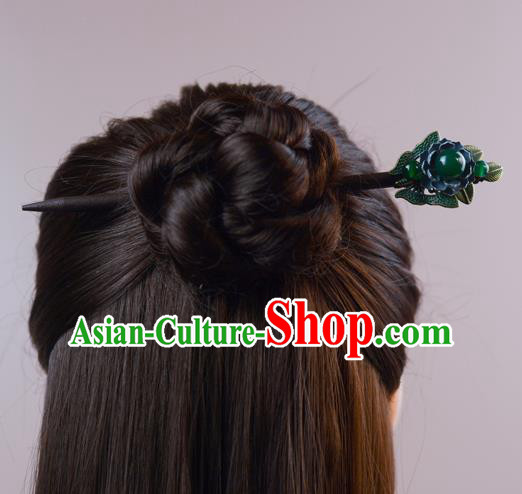 China Classical Cheongsam Green Bead Hairpin Traditional Hair Accessories Wood Hair Stick China Classical Cheongsam Green Bead Hairpin Traditional Hair Accessories Wood Hair Stick
