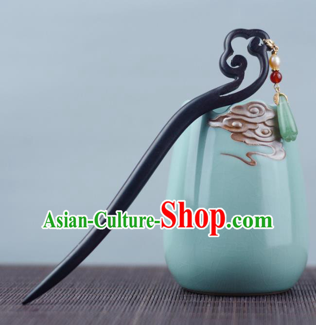 China Handmade Ebony Hairpin Traditional Hair Accessories Classical Cheongsam Jade Mangnolia Hair Stick China Handmade Ebony Hairpin Traditional Hair Accessories Classical Cheongsam Jade Mangnolia Hair Stick