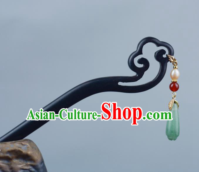China Handmade Ebony Hairpin Traditional Hair Accessories Classical Cheongsam Jade Mangnolia Hair Stick China Handmade Ebony Hairpin Traditional Hair Accessories Classical Cheongsam Jade Mangnolia Hair Stick