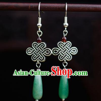 Chinese Classical Silver Earrings Traditional Jewelry Ornaments Handmade Jade Ear Accessories