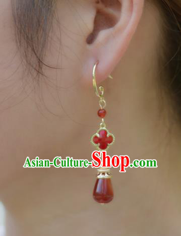 Chinese Classical Red Agate Earrings Traditional Jewelry Ornaments Handmade Clover Ear Accessories Chinese Classical Red Agate Earrings Traditional Jewelry Ornaments Handmade Clover Ear Accessories