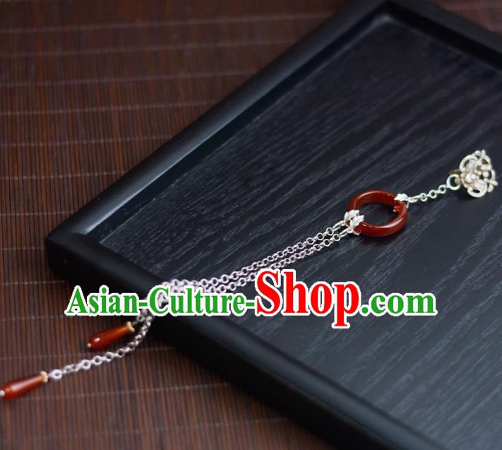 Chinese Traditional Agate Ring Accessories Cheongsam Brooch Jewelry Handmade Silver Carving Tassel Pendant Chinese Traditional Agate Ring Accessories Cheongsam Brooch Jewelry Handmade Silver Carving Tassel Pendant