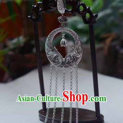 Chinese Traditional Silver Bell Tassel Pendant Collar Accessories Cheongsam Brooch Jewelry Handmade Breastpin