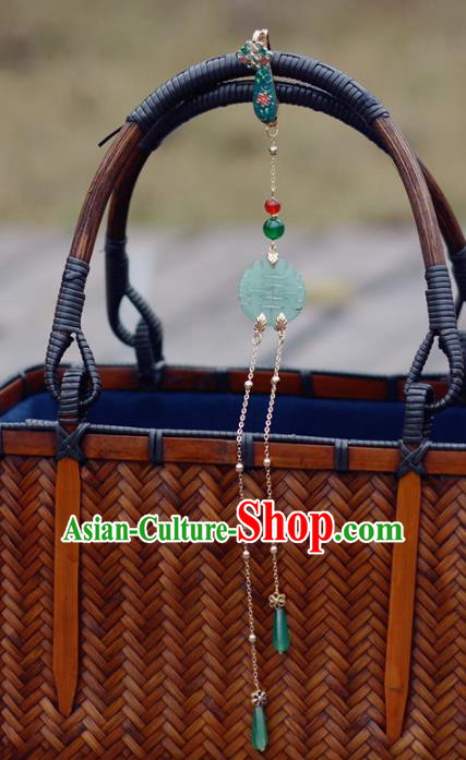 Chinese Jade Tassel Pendant Handmade Breastpin Traditional Collar Accessories Cheongsam Blueing Brooch Jewelry Chinese Jade Tassel Pendant Handmade Breastpin Traditional Collar Accessories Cheongsam Blueing Brooch Jewelry