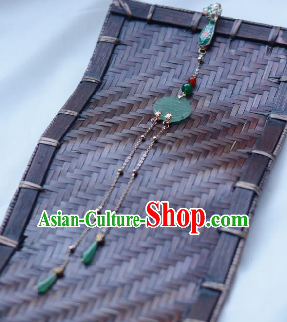 Chinese Jade Tassel Pendant Handmade Breastpin Traditional Collar Accessories Cheongsam Blueing Brooch Jewelry Chinese Jade Tassel Pendant Handmade Breastpin Traditional Collar Accessories Cheongsam Blueing Brooch Jewelry