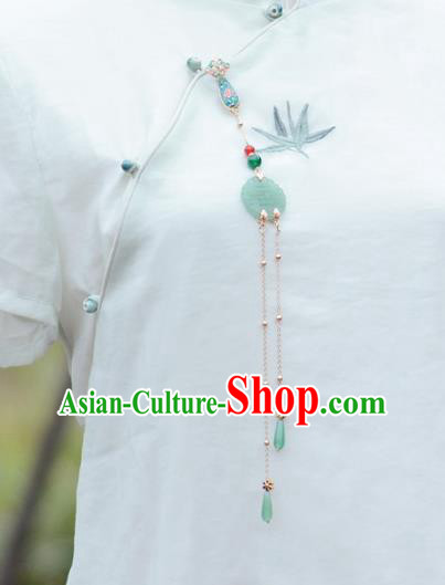 Chinese Jade Tassel Pendant Handmade Breastpin Traditional Collar Accessories Cheongsam Blueing Brooch Jewelry Chinese Jade Tassel Pendant Handmade Breastpin Traditional Collar Accessories Cheongsam Blueing Brooch Jewelry