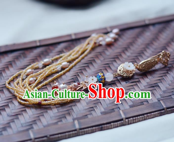 Chinese Traditional Collar Accessories Cheongsam Brooch Jewelry Yellow Beads Tassel Pendant Handmade Breastpin Chinese Traditional Collar Accessories Cheongsam Brooch Jewelry Yellow Beads Tassel Pendant Handmade Breastpin