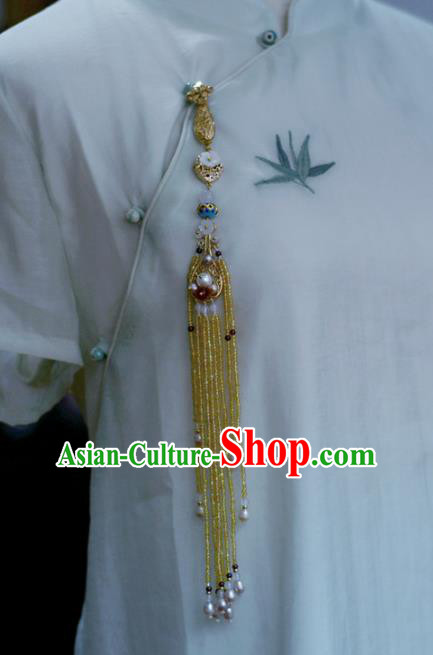Chinese Traditional Collar Accessories Cheongsam Brooch Jewelry Yellow Beads Tassel Pendant Handmade Breastpin Chinese Traditional Collar Accessories Cheongsam Brooch Jewelry Yellow Beads Tassel Pendant Handmade Breastpin