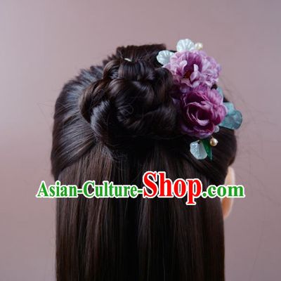China Classical Cheongsam Lilac Silk Flowers Hair Comb Traditional Hair Accessories Hairpin