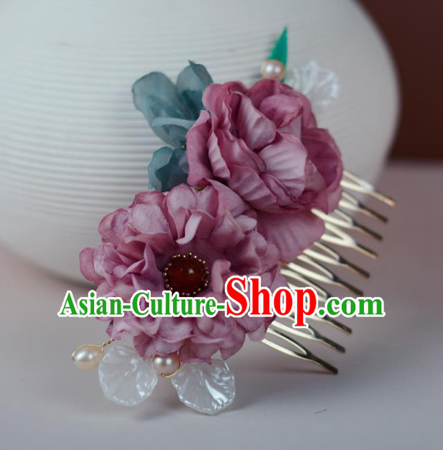 China Classical Cheongsam Lilac Silk Flowers Hair Comb Traditional Hair Accessories Hairpin China Classical Cheongsam Lilac Silk Flowers Hair Comb Traditional Hair Accessories Hairpin