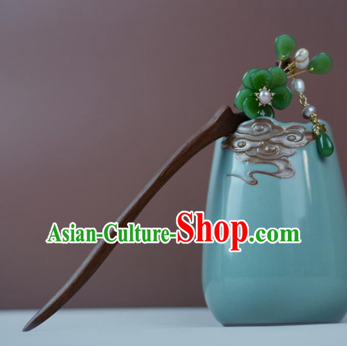 China Classical Cheongsam Green Plum Tassel Hair Stick Traditional Hair Accessories Wood Hairpin China Classical Cheongsam Green Plum Tassel Hair Stick Traditional Hair Accessories Wood Hairpin