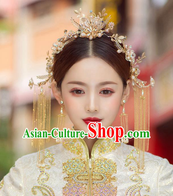 China Traditional Wedding Hairpins Headwear Handmade Xiuhe Suit Bride Hair Accessories Complete Set China Traditional Wedding Hairpins Headwear Handmade Xiuhe Suit Bride Hair Accessories Complete Set