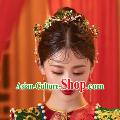 China Traditional Wedding Bride Hair Jewelry Handmade Xiuhe Suit Hair Accessories Hair Comb and Hairpins Full Set