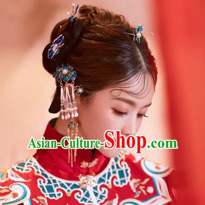China Traditional Handmade Xiuhe Suit Hair Accessories Hair Comb and Hairpins Ming Dynasty Wedding Bride Hair Jewelry Full Set