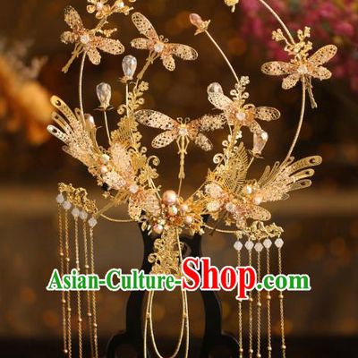 Chinese Traditional Wedding Accessories Handmade Bride Golden Round Fan