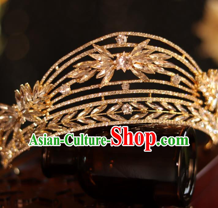 Top Bride Golden Jewelry Ornaments Handmade Princess Hair Accessories Wedding Crystal Royal Crown Top Bride Golden Jewelry Ornaments Handmade Princess Hair Accessories Wedding Crystal Royal Crown