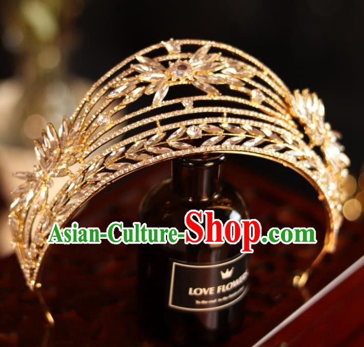 Top Bride Golden Jewelry Ornaments Handmade Princess Hair Accessories Wedding Crystal Royal Crown Top Bride Golden Jewelry Ornaments Handmade Princess Hair Accessories Wedding Crystal Royal Crown