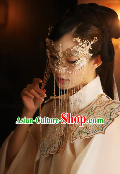 Chinese Traditional Wedding Bride Accessories Handmade Golden Tassel Face Mask Chinese Traditional Wedding Bride Accessories Handmade Golden Tassel Face Mask