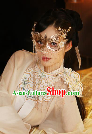 Chinese Traditional Wedding Bride Accessories Handmade Golden Tassel Face Mask Chinese Traditional Wedding Bride Accessories Handmade Golden Tassel Face Mask