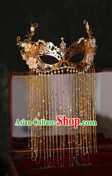 Chinese Traditional Wedding Bride Accessories Handmade Golden Tassel Face Mask Chinese Traditional Wedding Bride Accessories Handmade Golden Tassel Face Mask