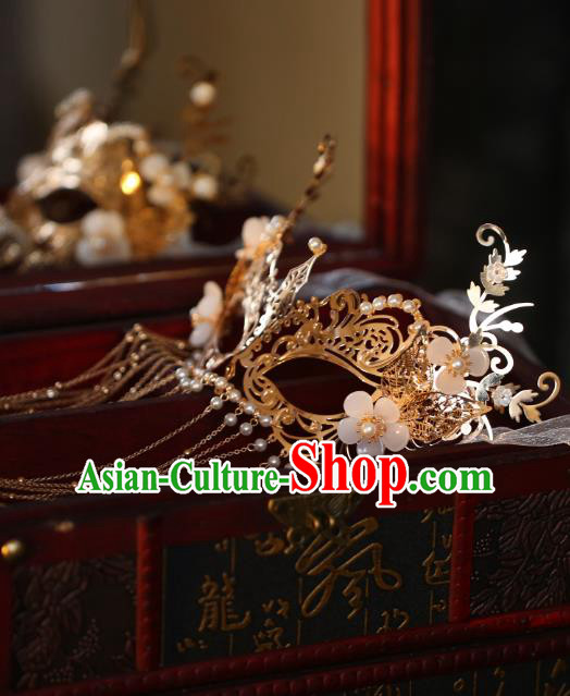 Chinese Traditional Wedding Bride Accessories Handmade Golden Tassel Face Mask Chinese Traditional Wedding Bride Accessories Handmade Golden Tassel Face Mask