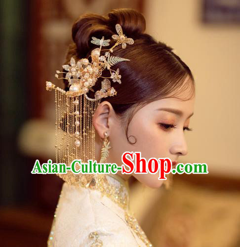 China Traditional Wedding Hair Accessories Bride Golden Hairpins Tassel Hair Sticks Full Set China Traditional Wedding Hair Accessories Bride Golden Hairpins Tassel Hair Sticks Full Set