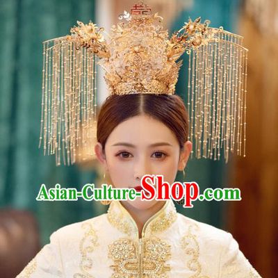China Handmade Bride Deluxe Phoenix Coronet Traditional Wedding Xiuhe Suit Hair Accessories