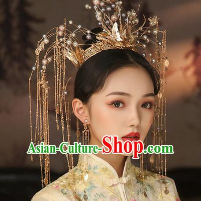 China Traditional Xiuhe Suit Hair Accessories Ancient Wedding Deluxe Phoenix Coronet