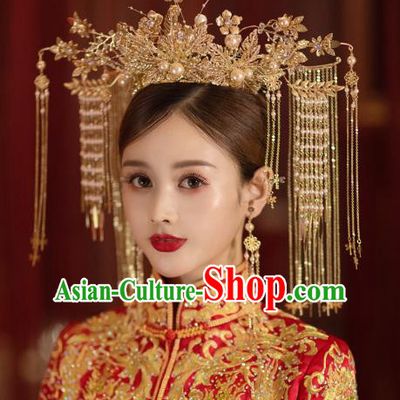 China Traditional Wedding Xiuhe Suit Hair Accessories Handmade Bride Deluxe Phoenix Coronet