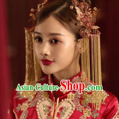 China Traditional Wedding Tassel Hairpins Bride Hair Accessories Hair Sticks