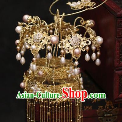 China Golden Tassel Portable Lantern Traditional Wedding Prop Bride Accessories